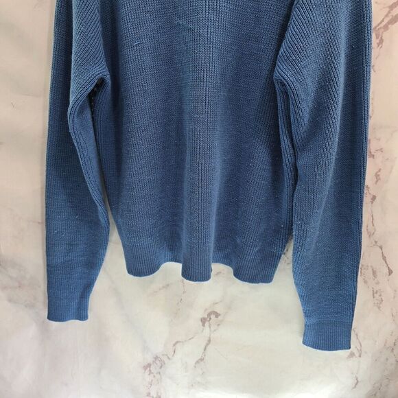 Vintage Sweater Mens XL Light Blue White Striped Henley Button Pullover 90s 80s - Picture 7 of 9
